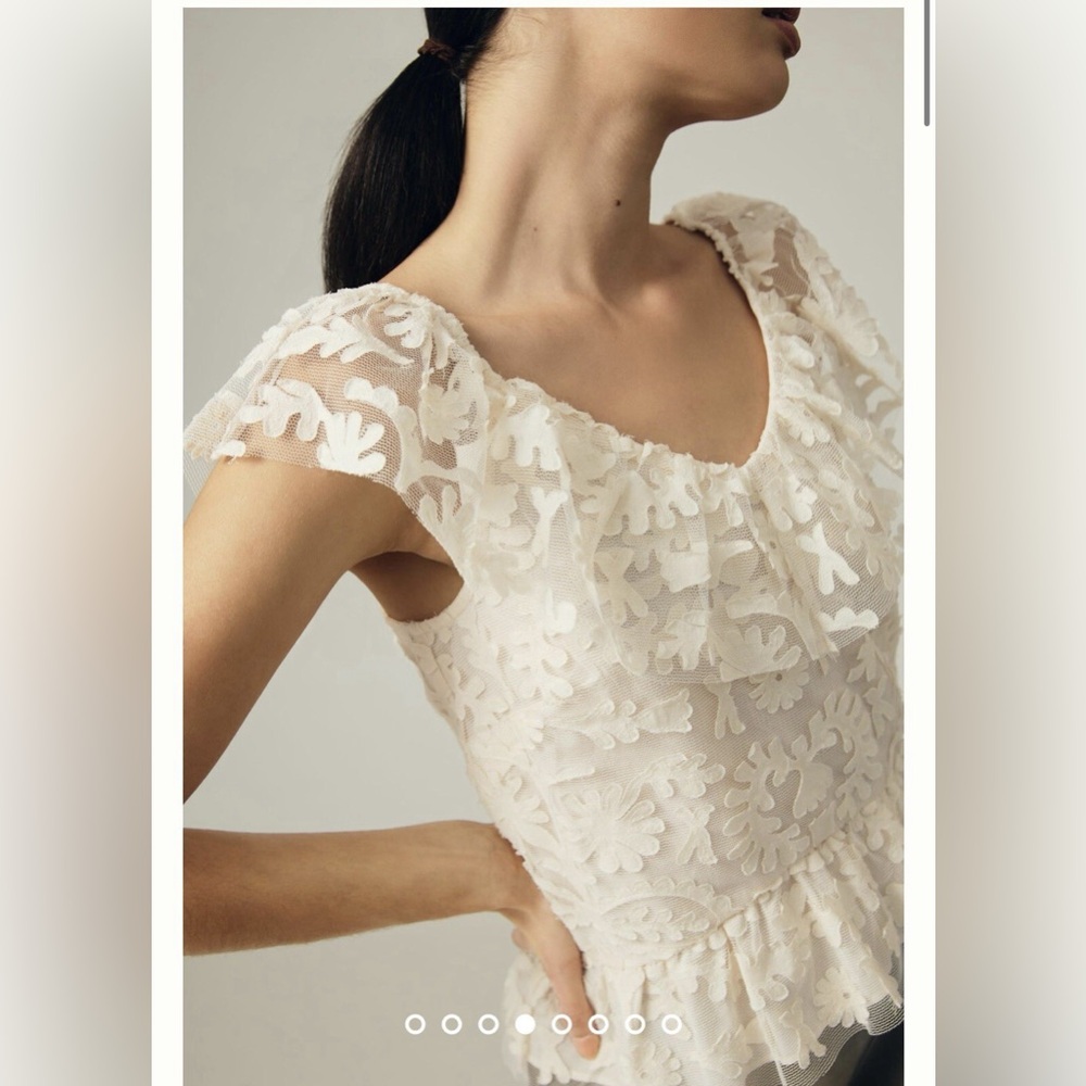 Anthropologie Textured Off The Shoulder Lace Blouse Cream Large